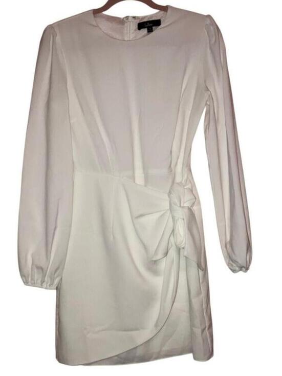 Lulus Dresses & Skirts - Lulu's Long Sleeve Mini Dress Women's Size Small White Side Tie Wedding EUC